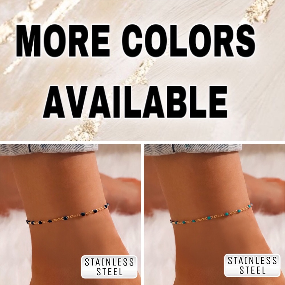 ⚜️[𝟯𝟬%𝗢𝗙𝗙|𝗯𝘂𝗻𝗱𝗹𝗲𝘀 𝟯+]⚜️Black Beads Gold Ankle Bracelet NEW - Picture 6 of 8